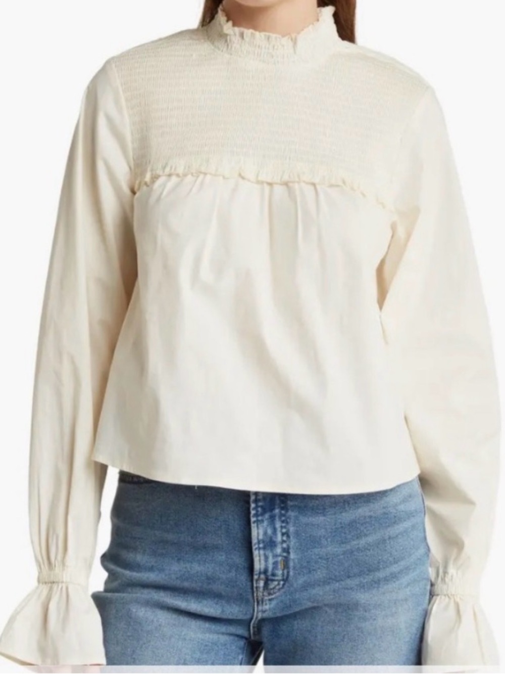 WeWoreWhat Smocked long sleeve blouse ivory M
